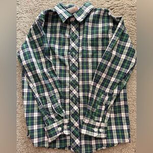 Casual Green and Blue Plaid Button-Down Shirt